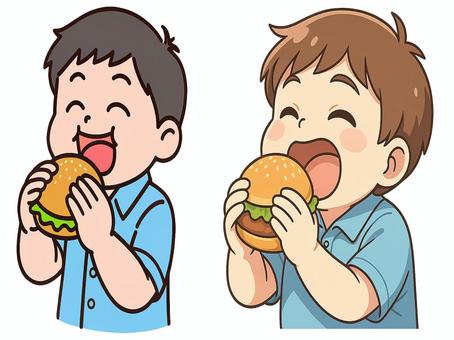ハンバーガーを食べる男の子