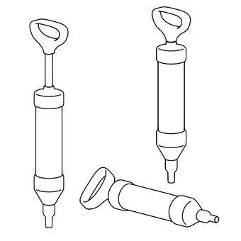 ドレンホースクリーナーの線画 ポンプ,クリーナー,ドレンホース用,パイプ用,線画,モノクロ,立体,シンプル,掃除用具のイラスト素材