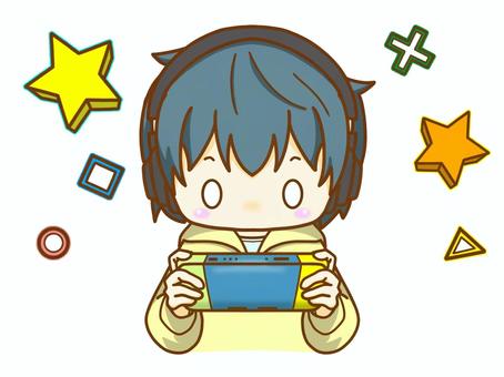 ゲーム中 ゲーム中 男の子,ゲーム,ゲームソフト,ハード,ヘッドホン,遊び,モバイル,趣味,可愛い,イラストのイラスト素材