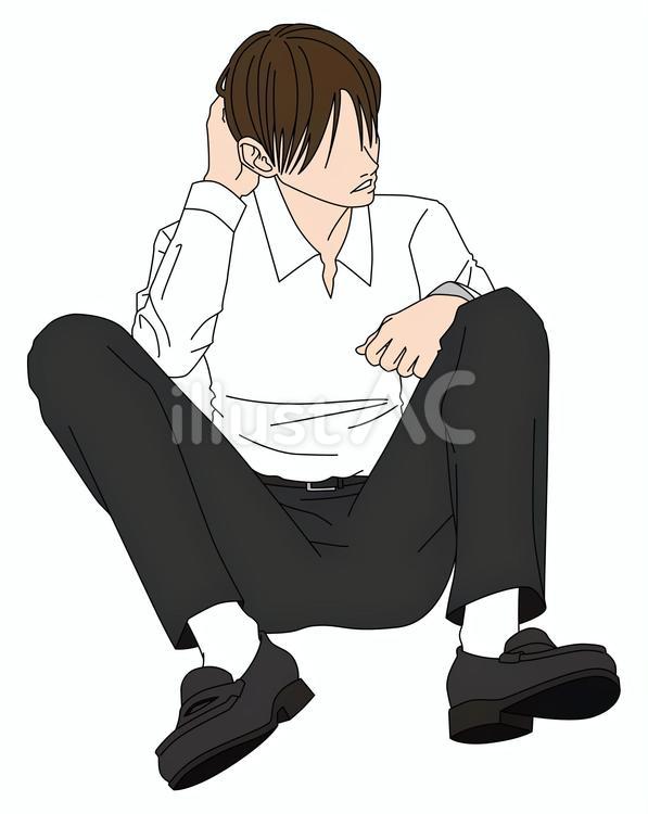 座って困っている男子生徒目無 男子生徒,困る,悩むのイラスト素材