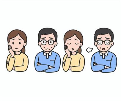 困っている夫婦のカットイラスト 夫婦,疑問,中年夫婦,中高年,男女,不安,カップル,福祉,老後,高齢者のイラスト素材