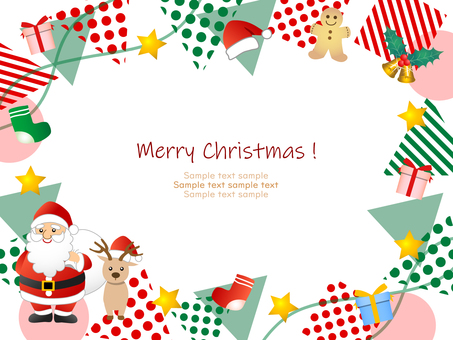 クリスマスの背景、フレーム17 フレーム,クリスマス,メンフィス,背景,シェイプ,赤,緑,サンタクロース,トナカイ,プレゼントのイラスト素材