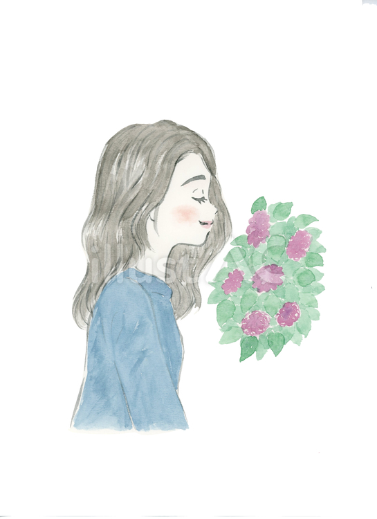 花の香りを楽しむ女性 花,香り,楽しむのイラスト素材