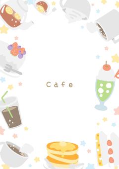 ほんわか可愛いカフェのフレーム フレーム,カフェ,食べ物,かわいい,コーヒー,紅茶,パンケーキ,サンドイッチ,ケーキ,クリームソーダのイラスト素材