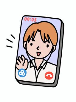 推し活8　オンラインイベント　ヨントン 推し活,オタ活,ビデオ電話,画面,話す,通話,オンライン,アイドル,男性,笑顔のイラスト素材