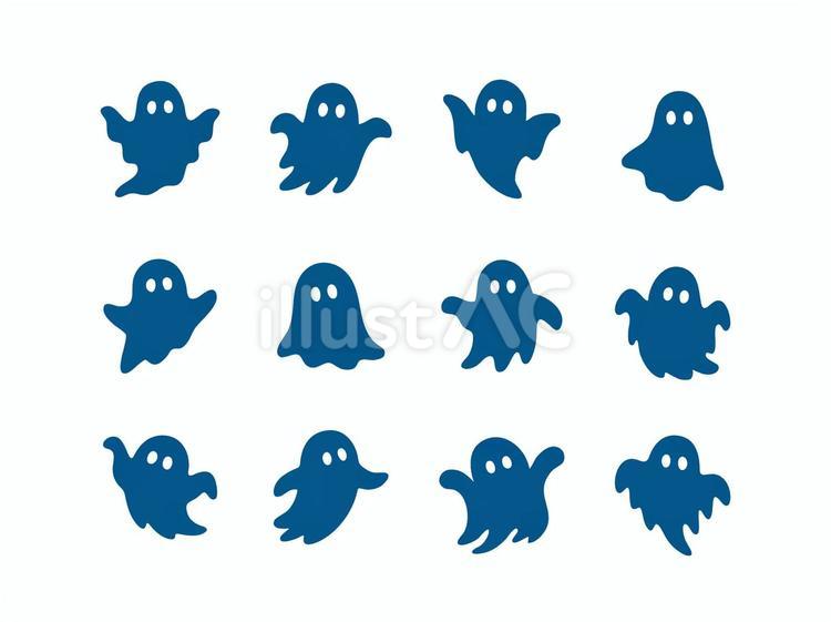 かわいい幽霊のシルエットセット　ブルー ハロウィン,ゴースト,ファントムのイラスト素材