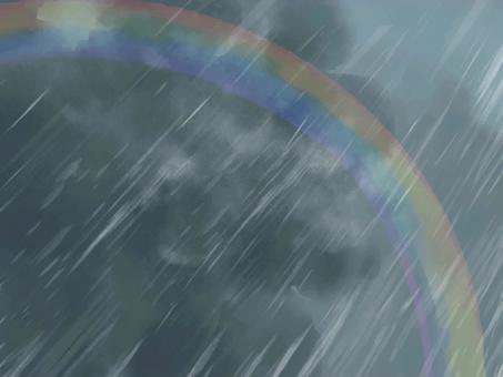 にじみたっぷり水彩　夕立の終わり 虹,夕立,嵐,雨,豪雨,積乱雲,雨雲,黒雲,雷雲,ゲリラ豪雨のイラスト素材