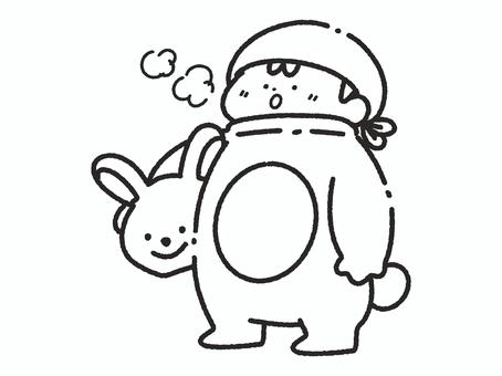 着ぐるみを脱いで一息つく人_線画 着ぐるみを脱いで一息つく人_線画 着ぐるみ,脱ぐ,被り物,着替える,休憩,一休み,一息,休む,着替え,うさぎのイラスト素材