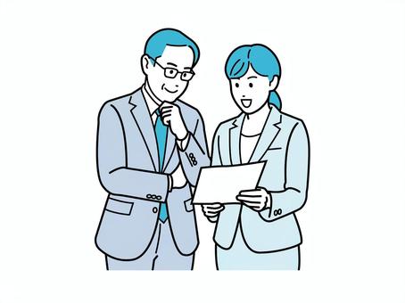 上司に書類を見せる部下 ビジネスマン,会社員,企業,ol,職場,サラリーマン,仕事,働く,男性,女性のイラスト素材