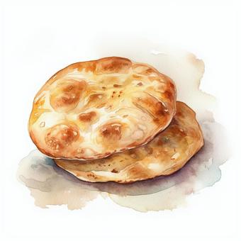 Watercolor illustration of two pieces of pita bread, , JPG