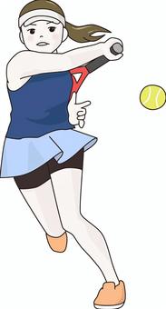 フォアハンドを振り抜く女性