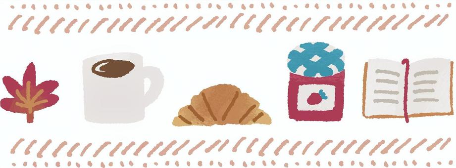 読書の秋セット(本・コーヒー・パン) 読書の秋セット(本・コーヒー・パン) 読書の秋,本,小説,クロワッサン,パン,いちごジャム,コーヒー,紅葉,楓のイラスト素材