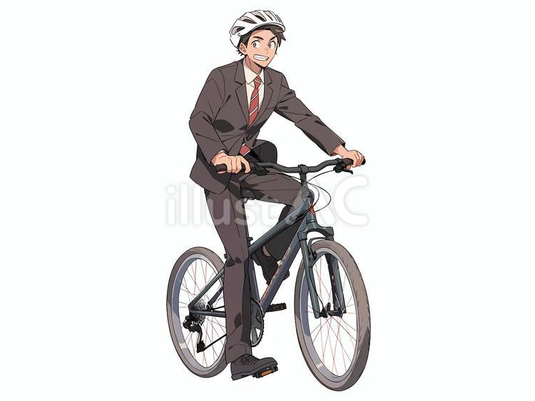 自転車に乗るビジネススーツ姿の通勤男性 自転車,ヘルメット,ビジネススーツのイラスト素材