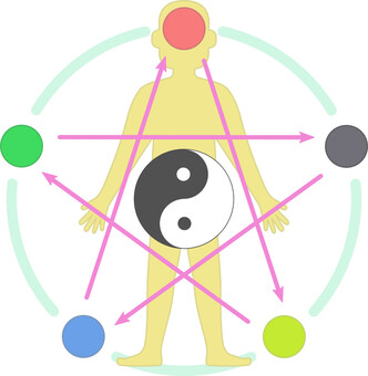 東洋医学 東洋医学,医療,アジア,五行,陰陽,身体,循環,五芒星,神秘的のイラスト素材