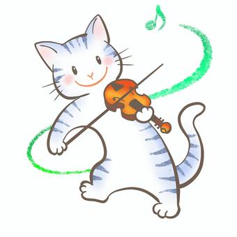 バイオリンねこ8 バイオリン,ねこ,ネコ,音符,楽器,弦楽器,音楽,弓,コンサート,バイオリニストのイラスト素材