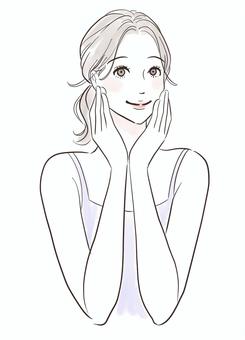 両手で頬を触って微笑む女性 両手で頬を触って微笑む女性 美容,人物,保湿,肌,女性,化粧水,美肌,スキンケア,キレイ,可愛いのイラスト素材