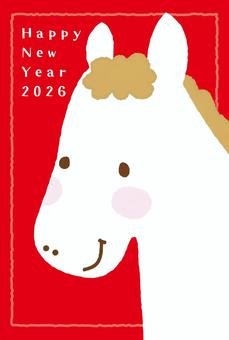 2026午年賀状95白い馬のアップ2 年賀状,午年,白馬,2026,年賀,馬,2026年,テンプレート,午,顔のイラスト素材