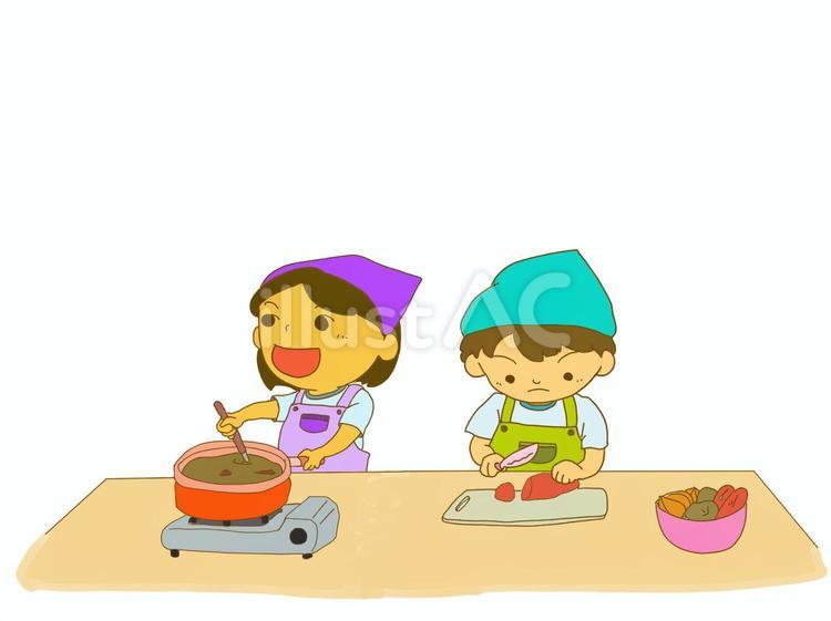園でのカレー作り 子ども,幼稚園,保育園のイラスト素材