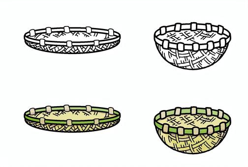 竹笊のイラスト二種 ザル,竹,台所用品,水切り,入れ物のイラスト素材