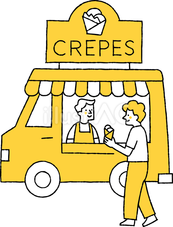 移動販売のクレープ屋に並ぶ男性 移動販売,クレープ屋,並ぶのイラスト素材