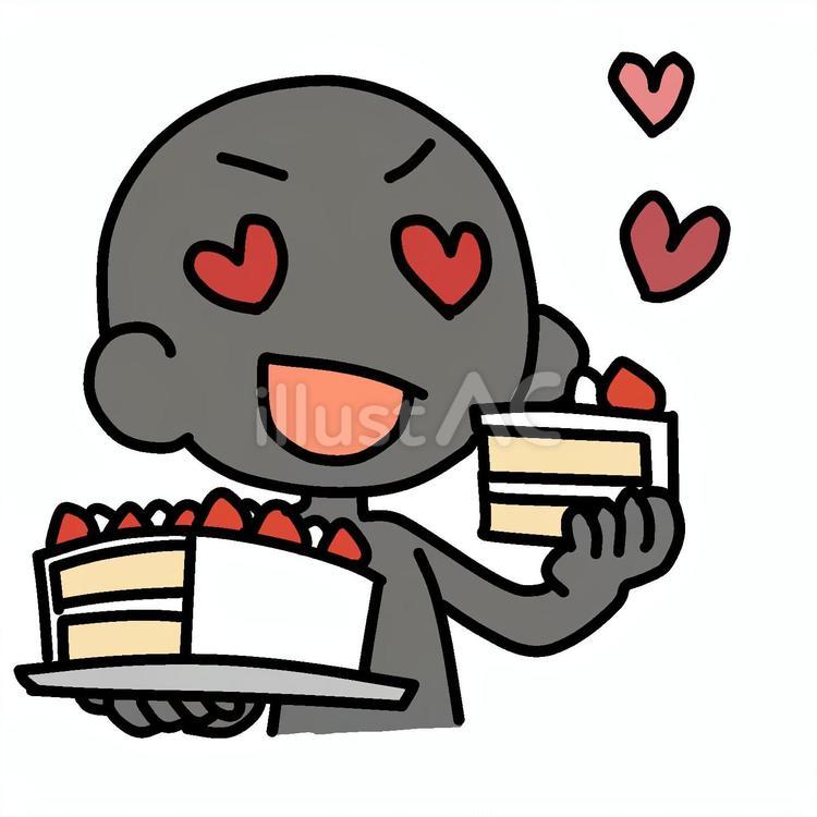 夢中でケーキを爆食いするシルエット人物 シルエット,爆食い,好物のイラスト素材