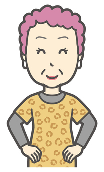  大阪のおばちゃん-198-バスト ニコニコ,おばちゃん,大阪,ヒョウ柄,おばはん,中年,女性,関西,派手,おばさんのイラスト素材