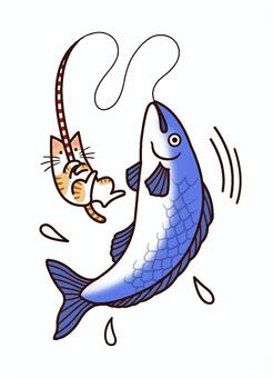 魚を釣る猫1 猫,魚,釣り,面白い,かわいいのイラスト素材
