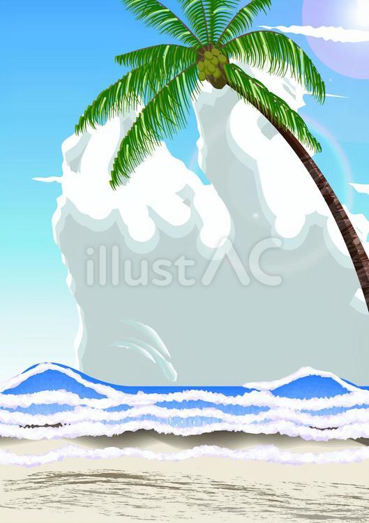 海 海,波,ヤシの木のイラスト素材