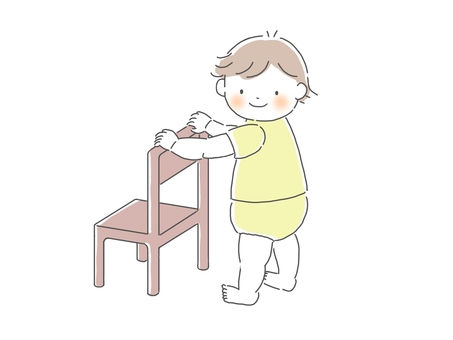 つかまり立ちする赤ちゃん 赤ちゃん,つかまり立ち,1才,立っち,子ども,かわいい,シンプルのイラスト素材