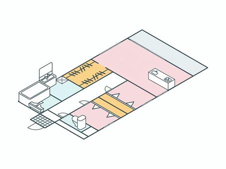 アイソメトリック_間取り17 アイソメトリック,立体,アイソメ,斜め上,間取り,間取り図,マンション,アパート,不動産,住宅のイラスト素材