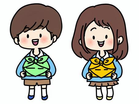 Illustration, boy, girl, bento, 