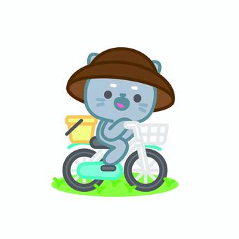 イラスト007 イラスト007 猫,自転車,かわいい,乗り物,キャラクター,動物,お出かけ,日常,バスケット,麦わら帽子のイラスト素材