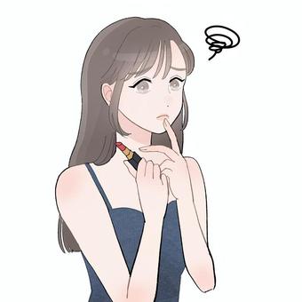 化粧モヤモヤ女 女,人,美女,美人,口紅,リップ,化粧,ロングヘア,ストレートヘア,モヤモヤのイラスト素材