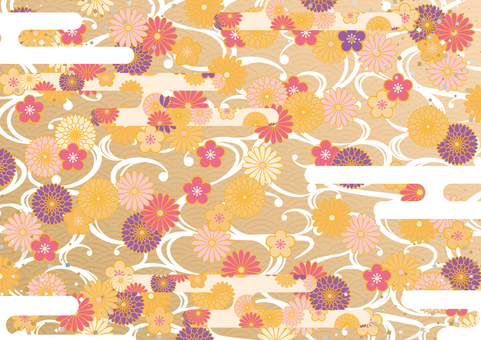 豪華絢爛な和風の花柄の背景素材 和風,和柄,花,雲,渦,模様,背景のイラスト素材