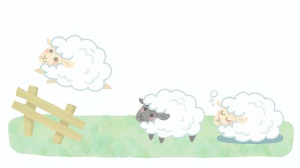 柵を飛び越える羊たち 柵を飛び越える羊たち 羊,柵,フェンス,飛ぶ,ジャンプ,越える,草原,牧場,数,数えるのイラスト素材