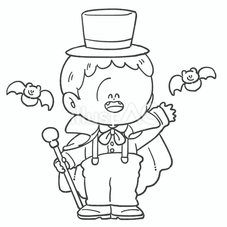 ハロウィンの仮装の白黒手描きイラスト2 ハロウィン,白黒,手描きのイラスト素材