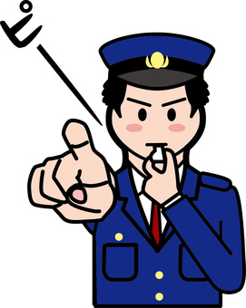 ホイッスル警察官　 ホイッスル,音,指さす,警察官,注意,違反,犯罪,公務,男性,コミカルのイラスト素材