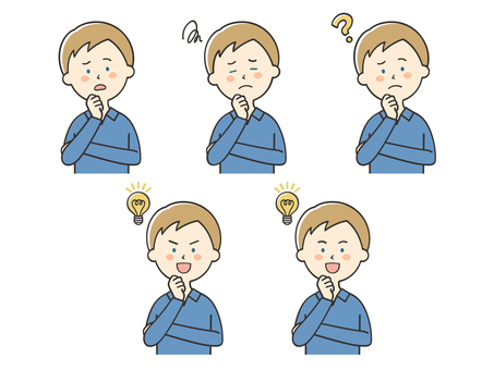 悩みが解決する白人男性のセット 悩みが解決する白人男性のセット 男性,外国人,白人,困る,不安,悩む,心配,不満,考える,落ち込むのイラスト素材