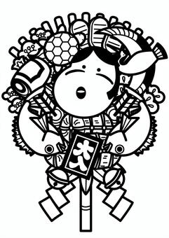熊手-1c 熊手,酉の市,縁起物,おかめ,鯛,鶴,亀,小判,米俵,松のイラスト素材