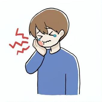 虫歯が染みる男の子 人物,男の子,バストアップ,茶髪,虫歯,頬,腫れ,赤み,エフェクト,ズキズキのイラスト素材