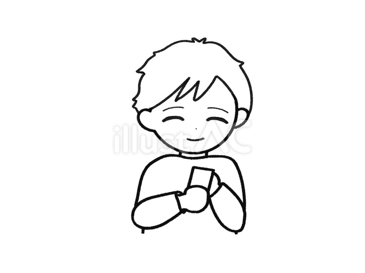 笑顔でスマホを操作する男性　線画 スマホ,携帯電話,スマートフォンのイラスト素材