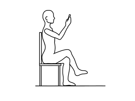 反り腰で足を組みスマホを見る人 座位,反り腰,足組み,スマホ,横向き,線画,白黒のイラスト素材