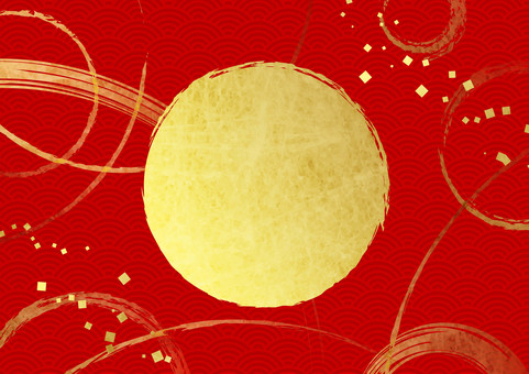 NewYear2511 青海波,金箔,ゴールド,赤,和風,和柄,水彩,和紙,壁紙,背景のイラスト素材