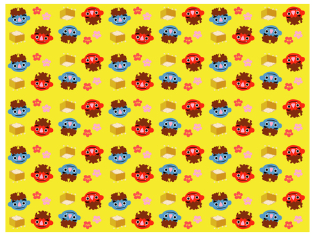 節分ラッピング(イエロー) 節分,2月,鬼は外福は内,豆,豆まき,鬼,赤鬼,青鬼,教育,子育てのイラスト素材