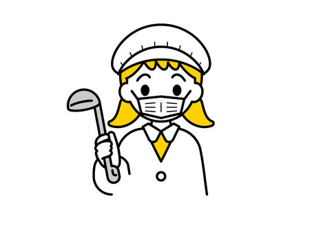 おたまを持った給食当番の子ども02 人物,子ども,保育園,幼稚園,こども園,福祉施設,給食,当番,白衣,マスクのイラスト素材