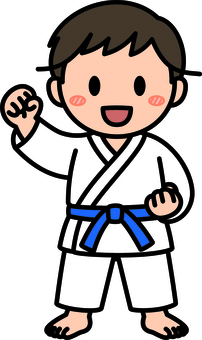 青帯の柔道・空手の男の子です。 柔道,空手,シンプル,道着,武道,格闘技,道場,スポーツ,日本,文化のイラスト素材