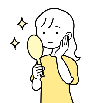 シンプルスキンケア女（y） シンプル,スキンケア,女,人,肌,美容,鏡,にっこり,キラキラ,化粧のイラスト素材