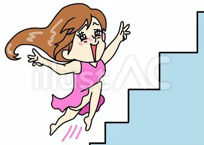 楽しく階段を登る女性