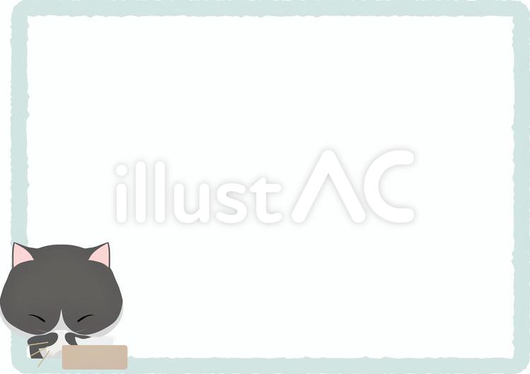 鼻をかむ_はちわれ_フレーム 鼻,かむ,猫のイラスト素材