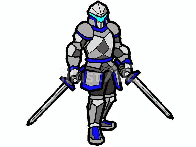 フルプレートアーマーの双剣の騎士『青』 騎士,戦士,フルプレートのイラスト素材